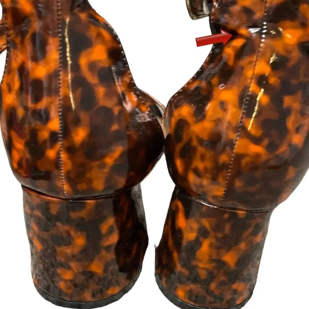 Simply Be Block Heels Women's 8 Brown Open Toe Tortoise Print Ankle Strap New